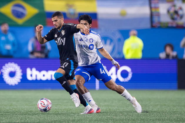 October 28, 2026: Charlotte FC forward Liel Abada (11) dribbles past CF Montreal defender Brayan Vera (4) during the second half of the MLS, Fussball Herren, USA match up at Bank of America Stadium in Charlotte, NC. Mandatory Credit: -Cal Media Charlotte United States - ZUMAc04_ 20261028_zma_c04_024 Copyright: xScottxKinserx