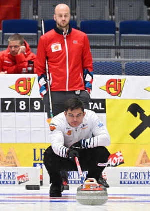 European Curling Championships 2026: Norway vs Czechia, in Ostrava, Czech Republic, on October 29, 2026. From left, Magnus Ramsfjell (NOR) and Lukas Klima (CZE). (CTKxPhoto JaroslavxOzana) CTKPhotoP2026102908982  CTKPhotoP2026102908982