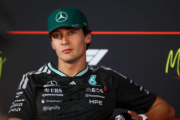 RECORD DATE NOT STATED 29th October 2026; Autodromo Hermanos Rodriguez, Mexico City, Mexico; Formula 1, Mexican Grand Prix, Arrival Day; George Russell of Great Britain and Mercedes-AMG PETRONAS Formula One Team during Drivers press conference, PK, Pressekonferenz KimberlyxFenton