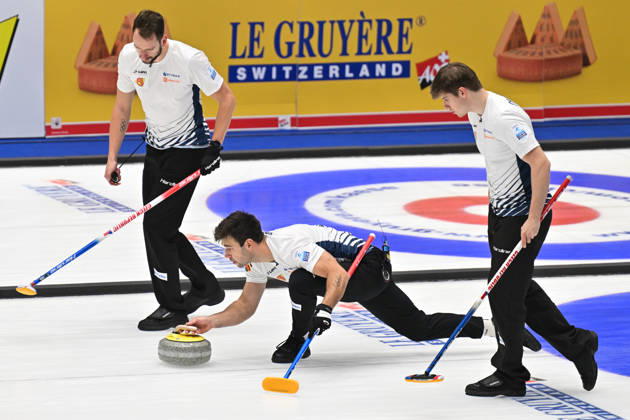 European Curling Championships 2026: Norway vs Czechia, in Ostrava, Czech Republic, on October 29, 2026. From left, Martin Jurik, Lukas Klipa and Vit Chabicovsky (all CZE). (CTKxPhoto JaroslavxOzana) CTKPhotoP2026102909267  CTKPhotoP2026102909267