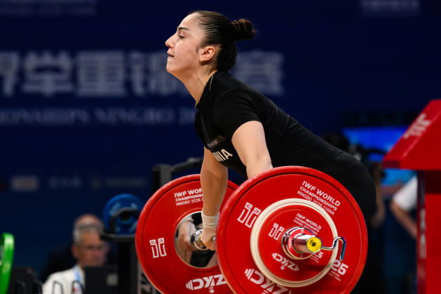 Aleksandra Grigoryan of Armenia competes in Women 57 kg Snatch during the 2026 IWF World Championships at Ningbo Olympic Sports Center in Ningbo, China, October 30, 2026. GiorgioxScala