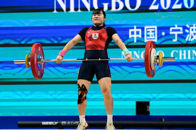 Waka Sato of Japan competes in Women 57 kg Snatch during the 2026 IWF World Championships at Ningbo Olympic Sports Center in Ningbo, China, October 30, 2026. GiorgioxScala