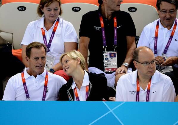 OLYMPIA 2012, Prince Albert of Monaco and Charlene attend the swimming competitions