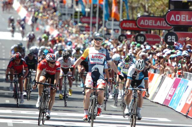 Cycling, Tour Down Under, Andre Greipel celebrates his 100th stage win