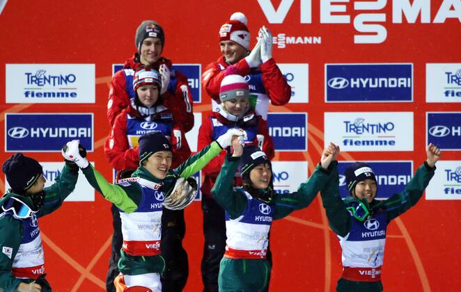 Nordische Ski WM, Siegerehrung des Mixed Teamwettbewerb im Skispringen