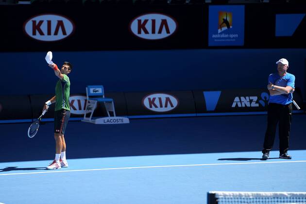 Tennis, Australian Open, Training Novak Djokovic mit Coach Boris Becker