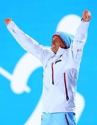 Sotschi 2014, Ski Nordisch, Langlauf, Sprint, Herren, Siegerehrung mit Olympiasieger Ola Vigen Hattestad
