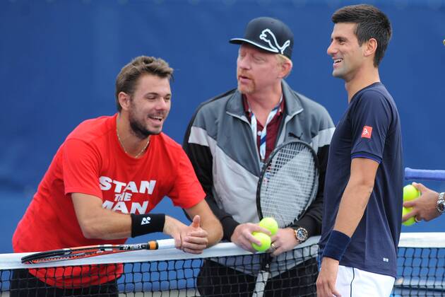 Tennis, US Open, Training von Novak Djokovic mit Trainer Boris Becker