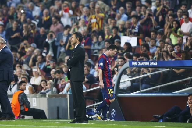 Fußball, Champions League, Luis Enrique und Lionel Messi nach anfänglichen Schwierigkeiten mit Barcelona im Finale