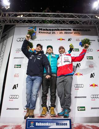 Ski Alpin, Weltcup in Kitzbühel, Siegerehrung Abfahrt der Herren