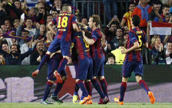 Fußball, Champions League, FC Barcelonas Doppeltorschütze Neymar