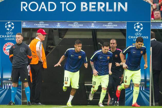 Fußball, Champions League, Barcelonas Sturmtrio Messi, Neymar und Suarez auf dem Weg nach Berlin
