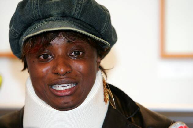 Athletics, press conference Eunice Barber as victim of police brutality