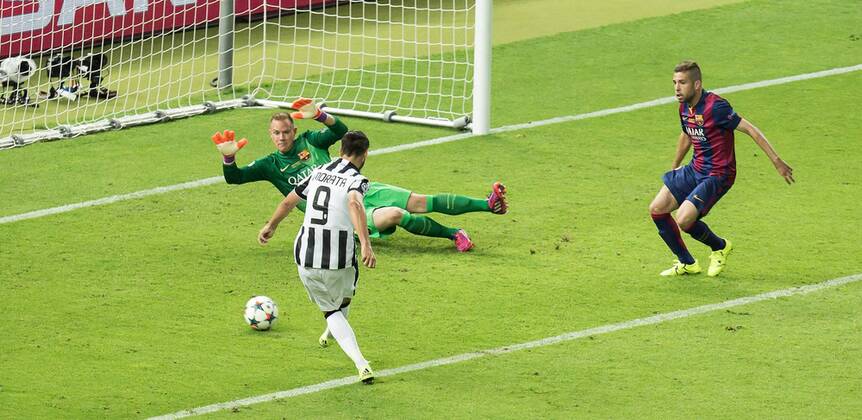 Fußball, Champions League Finale, Juventus Turin - FC Barcelona, Juve Stürmer Morata erzielt Tor zum 1:1