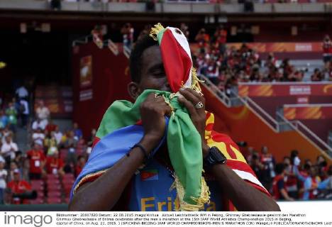 World Athletics Championships in Beijing, Ghirmay Ghebreslassie wins the marathon