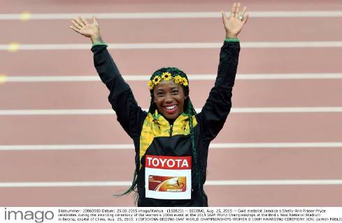 Leichtathletik WM in Peking - Siegerehrung 100m der Damen