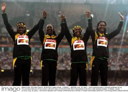 Leichtathletik WM in Peking - Siegerehrung 4x100m Damen