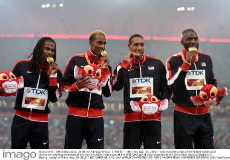 Leichtathletik WM in Peking - Siegerehrung 4x400m der Herren