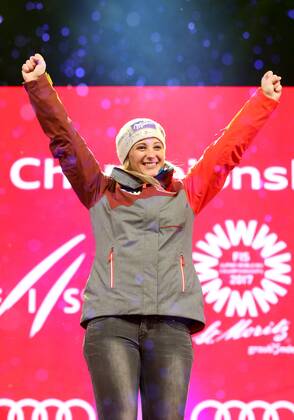 Ski Alpin, WM in St. Moritz, Kombination der Damen - Siegerehrung am Abend