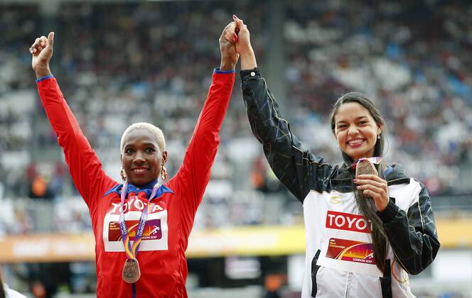 Leichtathletik WM in London, Stabhochsprung Damen, Siegerehrung