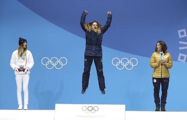 PyeongChang 2018 - Snowboard, Snowboardcross der Damen, Siegerehrung