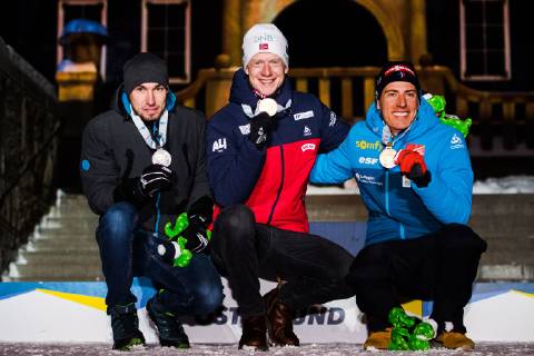 Biathlon, WM Östersund, 10km Sprint Herren, Siegerehrung