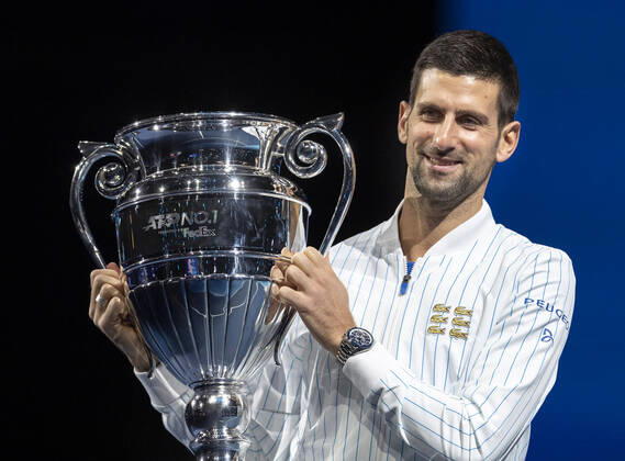 Tennis, ATP finals in London, Novak Djokovic receives trophy as number one in the world