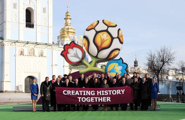 Football, EURO 2012, presentation of the logo and slogan Creating History Together.