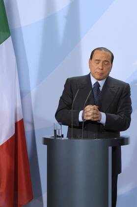 Ministerpräsident Silvio Berlusconi (Italien) während einer Pressekonferenz in Berlin