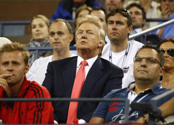 US Open 2010, USTA Billie Jean King National Tennis Center, Flushing Meadows, New York, ITF Grand Slam Tennis Tournament . Donald Trump als Zuschauer in der Spieler Loge von Caroline Wozniacki