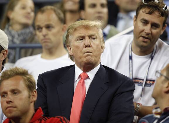 US Open 2010, USTA Billie Jean King National Tennis Center, Flushing Meadows, New York, ITF Grand Slam Tennis Tournament . Donald Trump als Zuschauer in der Spieler Loge von Caroline Wozniacki