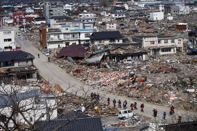 (110314) -- OFUNATO, March 14, 2011 (Xinhua) -- Photo taken on March 14, 2011 shows the ruins in Ofunato city of Japan s northeastern Iwate Prefecture. (Xinhua Cheong Kam Ka) (zyw) JAPAN-OFUNATO-QUAKE