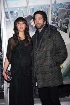 David Schwimmer and his wife Zoe Buckman arrive for the Arthur Premiere at the Ziegfeld Theater in New York on April 5, 2011.  NYP20110405242