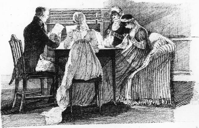 Reading and Sewing 1804 Mono Print !AUFNAHMEDATUM GESCHÄTZT! UnitedArchives0708226