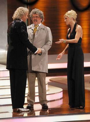 Samstag 05.11.2011, in Leipzig, TV Unterhaltungsshow Wetten, dass...? im ZDF Thomas Gottschalk, Hape Kerkeling, Michelle Hunziker DeFodi031