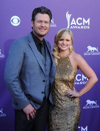 (L-R) Recording artists Blake Shelton and Miranda Lambert arrive at the 47th annual Academy of Country Music Awards at the MGM Hotel in Las Vegas, Nevada on April 1, 2012.  LVP20120401234