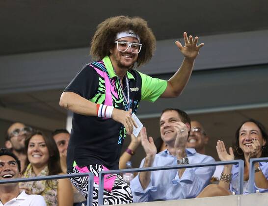 US Open 2012, USTA Billie Jean King National Tennis Center, Flushing Meadows, New York, ITF Grand Slam Tennis Tournament . Musiker Redfoo von LMFAO in der VIP Loge, Querformat,Feature,