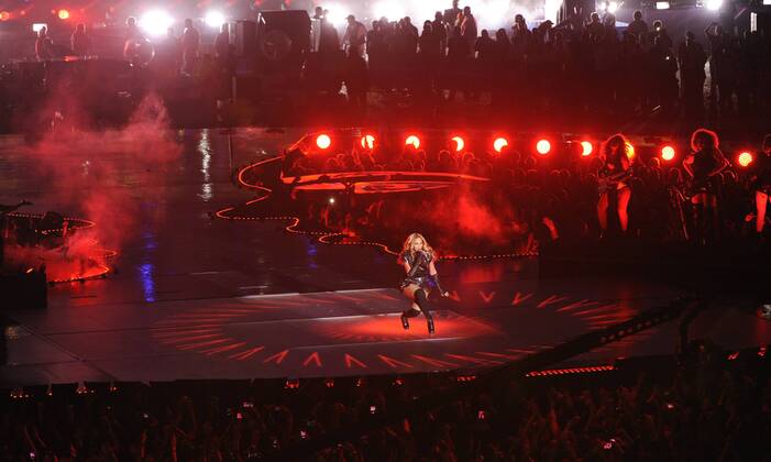 Beyonce performs during Super Bowl XLVII halftime at the Mercedes-Benz Superdome in New Orleans on February 3, 2013 in New Orleans.  SBP20130203708