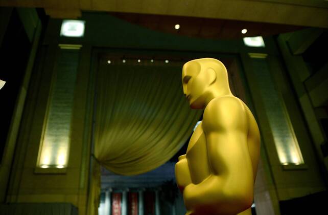 An Oscar statue is seen inside of the Dolby Theatre as preparations continue for the 85th Academy Awards in the Hollywood section of Los Angeles on February 23, 2013. The Oscars will be presented Sunday February 24th.  LAP20130223323