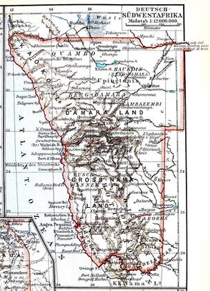  Karte der ehemaligen Kolonie Deutsch-Südwestafrika, heute Namibia, Meyers Konversationslexikon 1897 iblnit03752514.jpg