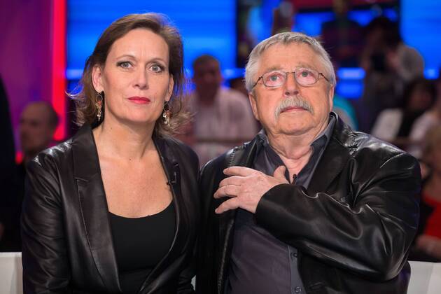 MDR - Riverboat. Liedermacher Wolf Biermann mit seiner Ehefrau Pamela anläßlich der MDR - Talkshow Riverboat am 14.03.2014 im Studio 3 der Mediacity Leipzig.