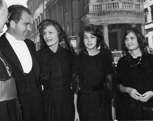 RICHARD NIXON (January 9, 1913 to April 22, 1994) was the 37th President of the United States (1969 to 1974), having formerly been the 36th Vice President of the United States (1953 to 1961). A member of the Republican Party, he was the only President to resign the office as well as the only person to be elected twice to both the Presidency and the Vice Presidency. PICTURED: with wife and daughter Rome Italy  - ZUMAk09