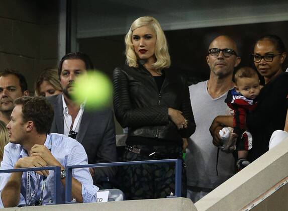 US Open 2014, USTA Billie Jean King National Tennis Center, Flushing Meadows, New York, ITF Grand Slam Tennis Tournament,Sängerin Gwen Stefani als Zuschauer in einer VIP Loge,Einzelbild,Halbkörper,Querformat