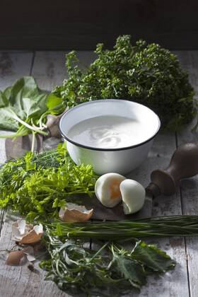 Ingredients of Frankfurt green sauce and mezzaluna  CSF024617