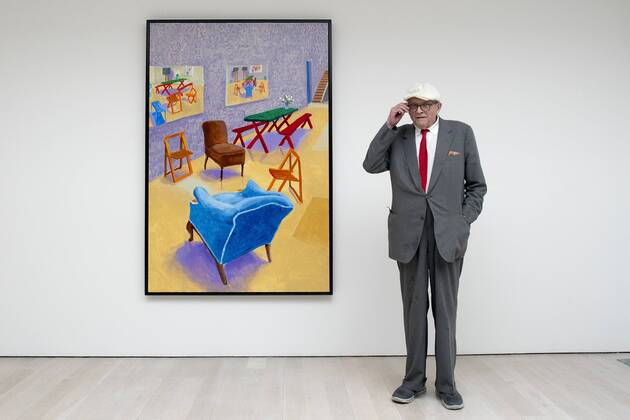 May 14, 2015 - London, UK, UK - London, UK David Hockney at a photocall for his exhibition of paintings and photography at the Annely Juda Fine Art gallery in central London today 14th May 2015. London United Kingdom  - ZUMAl94_