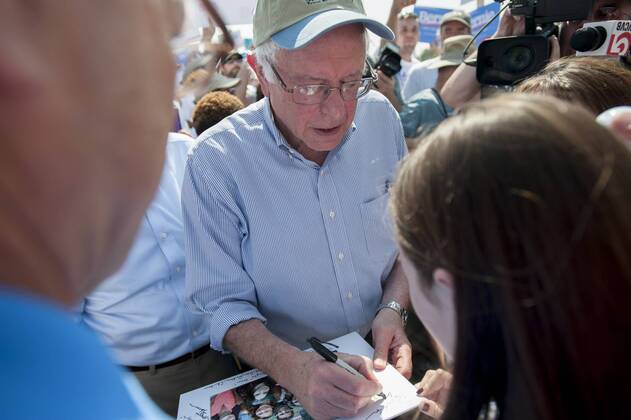 Sept. 7, 2015 - Milford, New Hampshire, U.S - Presidential candidate and U.S. Senator BERNIE SANDERS meets with supporters during the 67th Annual Milford Labor Day Parade Monday. Milford U.S. - ZUMAm153