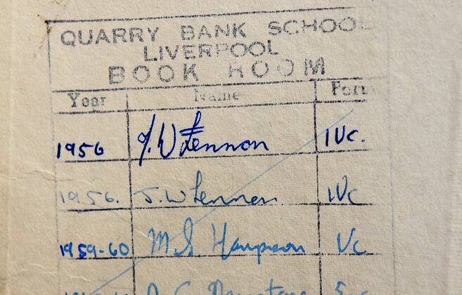 Oct. 19, 2012 - Liverpool, Merseyside, United Kingdom - A Geography textbook owned by John Lennon is tipped to fetch over £2000 at Auction in Liverpool. Textbook The British Isles is signed by the Beatle as J W Lennon of class 4C in 1956 when he would have been 16. Fellow pupil of Lennon s at Quarry Bank High School in Allerton, Liverpool, discovered the book at the back of a wardrobe and had it valued by Cato Crane Auctioneers. - ZUMAm23_