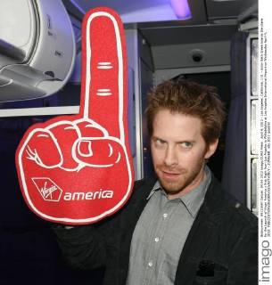 April 4, 2012 - Los Angeles, California, U.S. - Actor Seth Green boards the plane for the Launch of Virgin America s first flight from Los Angeles to Philadelphia at Los Angeles International Airport on Wednesday April 4, 2012. - ZUMAc68_