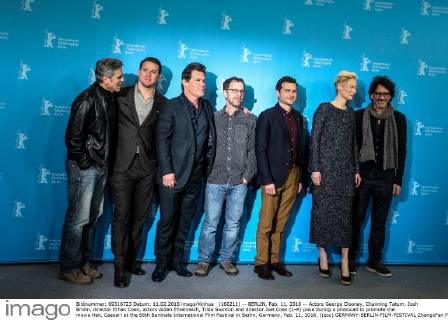 (160211) -- BERLIN, Feb. 11, 2016 -- Actors George Clooney, Channing Tatum, Josh Brolin, director Ethan Coen, actors Alden Ehrenreich, Tilda Swinton and director Joel Coen (L-R) pose during a photocall to promote the movie Hail, Caesar! at the 66th Berlinale International Film Festival in Berlin, Germany, Feb. 11, 2016. )(zcc) GERMANY-BERLIN-FILM-FESTIVAL ZhangxFan