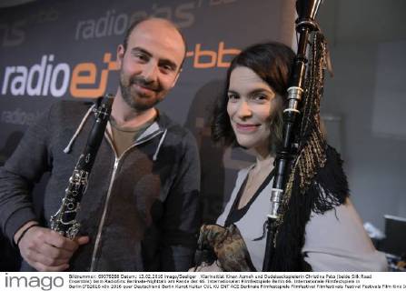 Klarinettist Kinan Azmeh und Dudelsackspielerin Christina Pato (beide Silk Road Ensemble) beim RadioEins Berlinale-Nighttalk am Rande der 66. Internationalen Filmfestspiele Berlin 66. Internationale Filmfestspiele in Berlin IFB2016